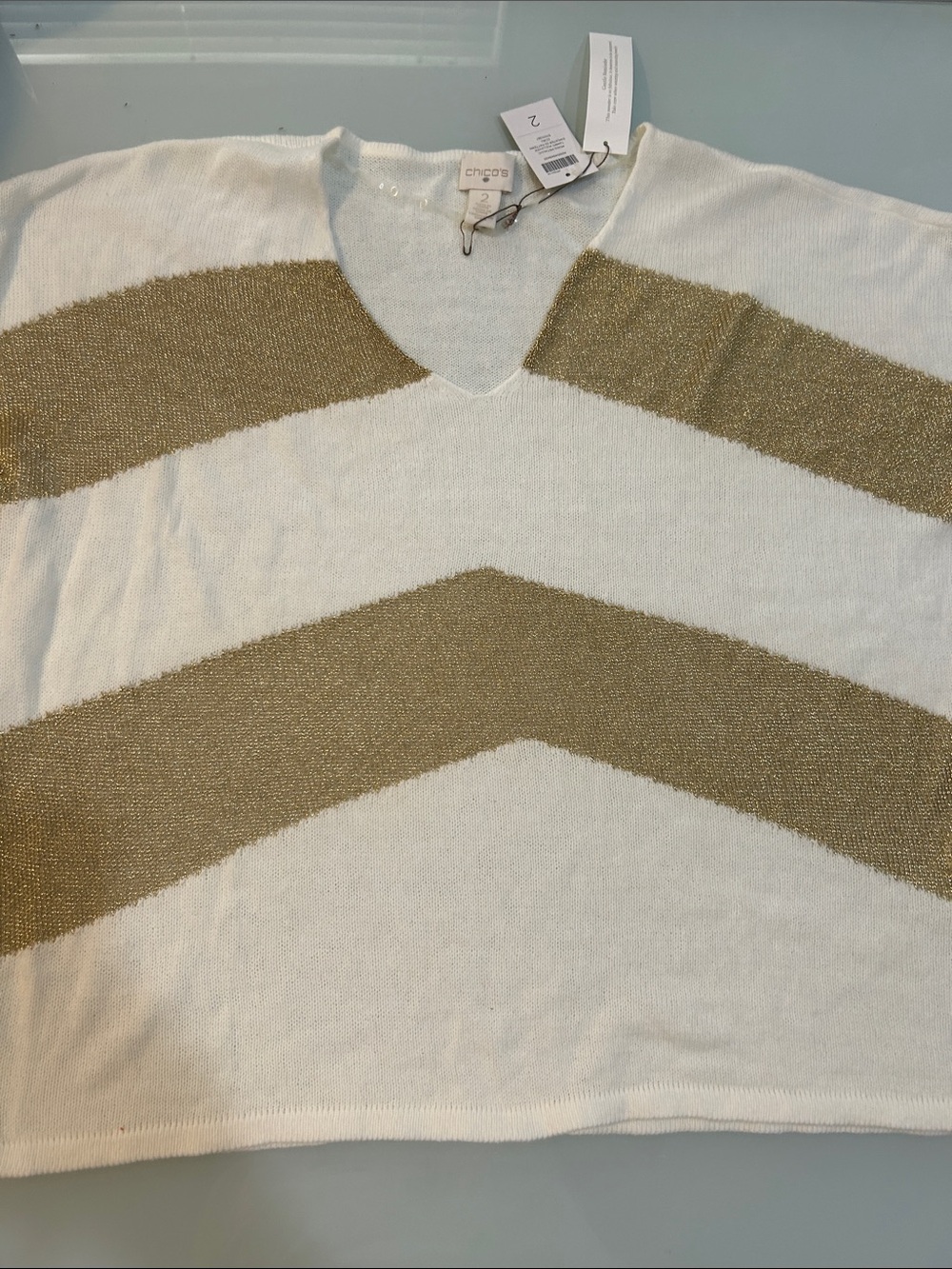 NWT  Cream and glittery Gold Chevron V-Neck  sleeveless sweater holiday
